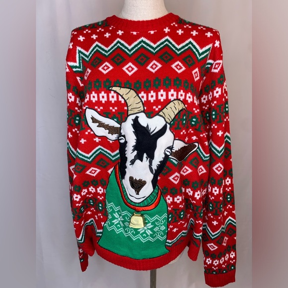 THE GOAT ugly Christmas sweater XXL embroidered crewneck holiday pullover bell - Picture 1 of 10